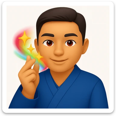 Add colorful motion blur to the finger snap action, keeping the blue blazer jacket and emoji style. sticker