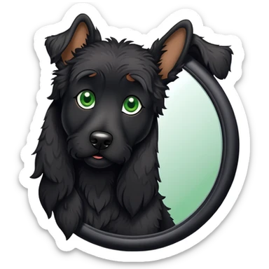 Green eyed black doodle dog and mirror sticker
