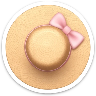 A straw hat with a light pink bow on it.(Top-down view) sticker