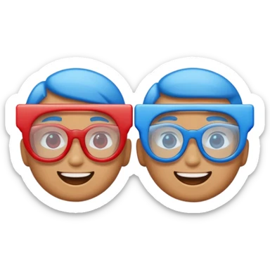An emoji celebrating while wearing 3D glasses with a blue lens on the left and a red lens on the right. sticker