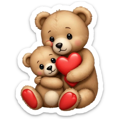 Teddy hugging another teddy with hearts sticker