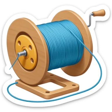 showing a hand neatly winding thread around a spool, yarn reel, or cable roll — showing the action of wrapping or coiling something around — smooth motion lines indicating circular movement, clean colorful emoji-style design sticker