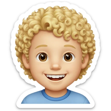 A little boy, three years old with blonde, curly hair, a great big smile and a little space between his two front teeth sticker