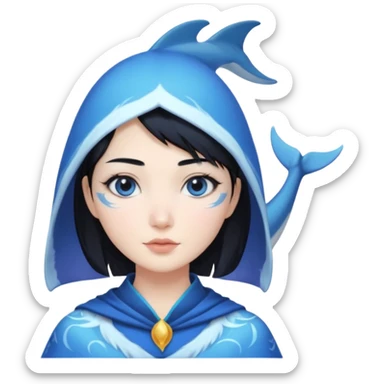 Frost wizard woman short hair and cheek painted with a dolphin below eye with Asian eyes sticker