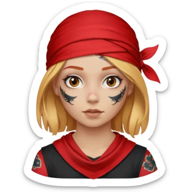 blonde hair with red head bandana and lots of face tattoo girl sticker