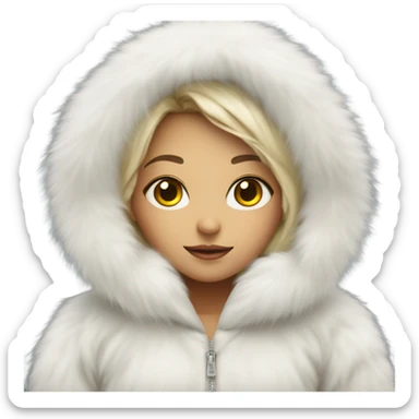 Girl in a big fluffy oversized white fur coat with hood on sticker