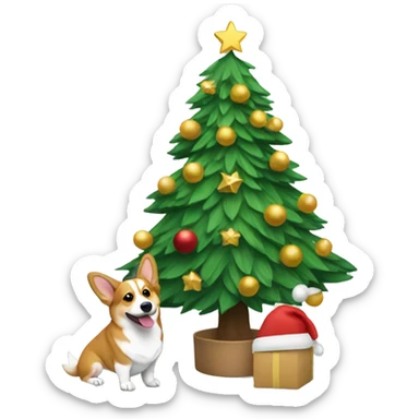 Christmas tree with corgi in front sticker