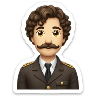 garçon cheveux bouclé mi-long et brun et moustache sticker