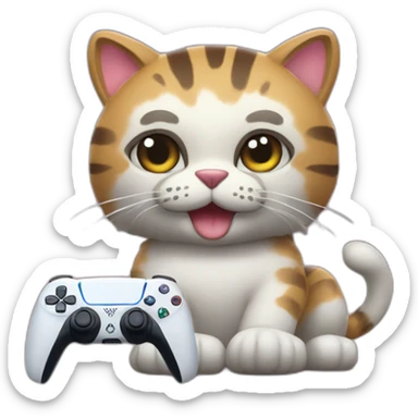 Big cat with controller of ps5 sticker