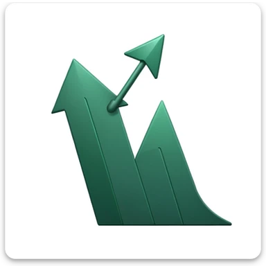 growth chart on white background with dark green curved upward arrow, no steps, minimalist style sticker