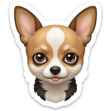 A black and white chihuahua emoji please with a thin white line on the center of head and brown eyebrow sticker