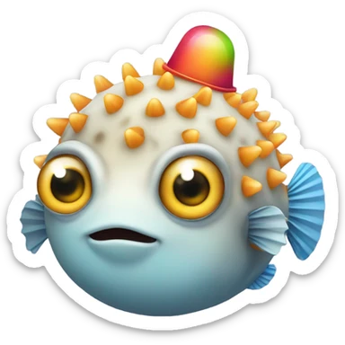 Puffer fish with birthday hat cuter sticker