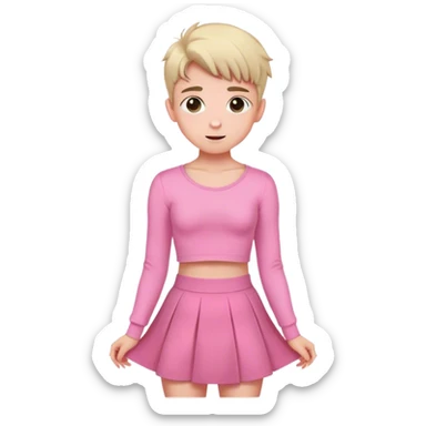 cute boy wearing pink longsleeve crop top and high waist skirt flirting sticker