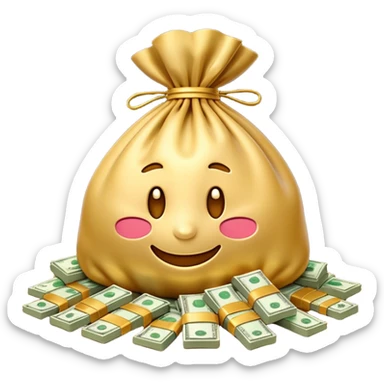 Luxury 3D emoji, overflowing money bag, stacks of cash, premium lighting, rich glossy look, ultra clean, transparent background


 sticker