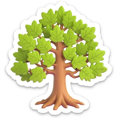 realistic oak tree with textured bark and distinctive lobed leaves sticker
