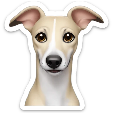a beige whippet with a dark snout, black and white mouth patchy and black angel wing like eyes – smiling sticker
