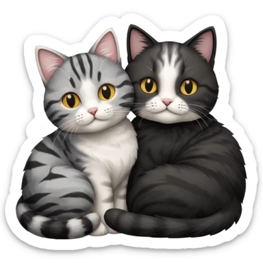 Two cats one black one grey and white cuddling sticker