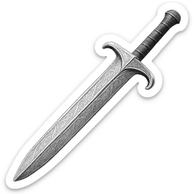Engrave this steel 2h sword with elegant silver engravings, keep it crisp, shiny, and slightly fancier than iron, realistic metallic steel, emoji style. Transparent background. sticker
