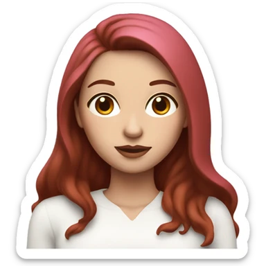 Woman with a white skin that has Long Dark red hair and brown eyes with an eyeliner coding on a pink macbook sticker