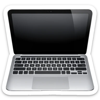 iOS-style emoji of a modern laptop. Smooth gradients, rounded shape, metallic look. Simple, clean, no background, balanced proportions black screen. sticker