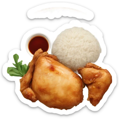 a plate of chicken, with rice and some sauce sticker