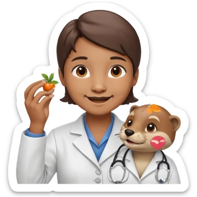crea una nutria nutriologa con bata blanca diciendo gracias sticker