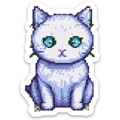 sad cat with a tear, pixel art style sticker