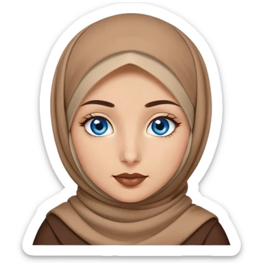 Turkish beautiful finish Konya girl blue eyes with brown beige hijab islamic dress and had on her hand brown color lipstick sticker