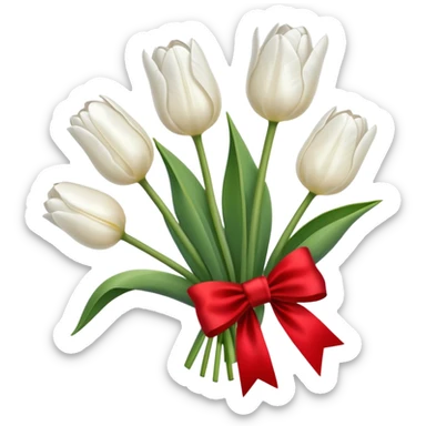 White tulips with a bow sticker