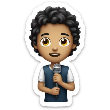 Young boy dark hair holding a microphone  sticker