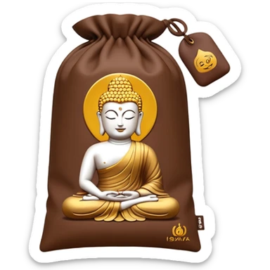 Iswari Éveil du Bouddha Maxi Protéines pouch, matte brown, logo, product name, Buddha silhouette, Vegan Gluten-Free Organic icons, full pouch, minimal, no extra text, no faces, clean 3D style, soft shadows, transparent background, emoji scale sticker