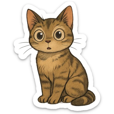 a curious cat with big expressive eyes, ghibli style sticker