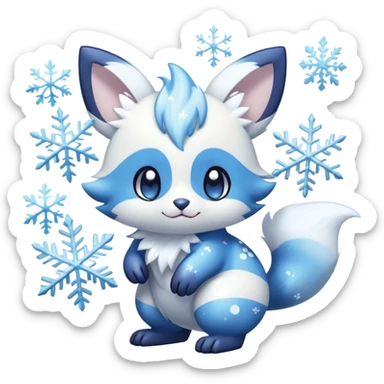 Shiny White Pastel Snowy Icy Sparkly Cute Furret-Meowstic-Shinx-Hybrid (Full body) with snow and snowflakes and glitters effects aesthetic sticker