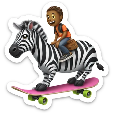 A zebra riding a skateboard, looking adventurous and carefree. sticker