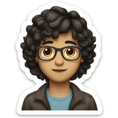 a boy with medium-length dark hair, wearing glasses with brown eyes sticker