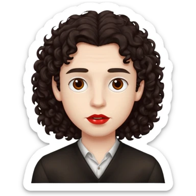 boy, really dark brown hair, curly hair, dark brown eyes, pale skin, red lips, long hair sticker