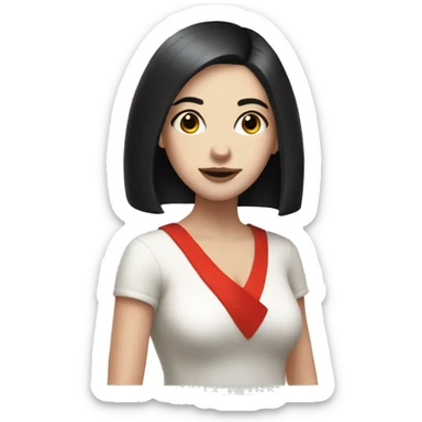Pale girl with short black hair and two red money pieces  sticker