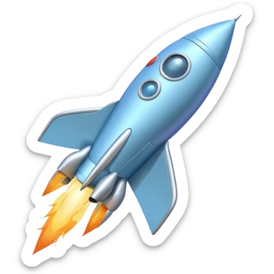 a pastel baby blue rocket ship flying to the moon  sticker