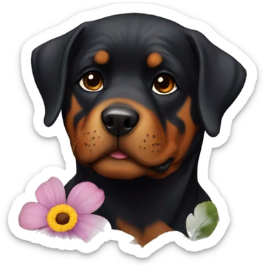 Rottweiler with a flower  sticker