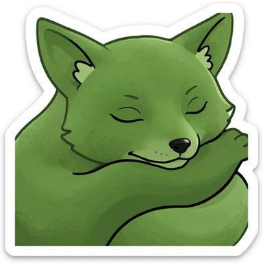 baby fox curled up and sleeping in bufo frog meme style sticker