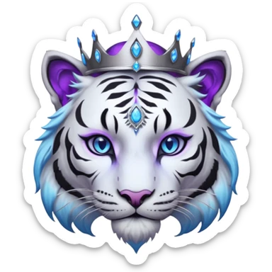 ESO Female white/black tiger khajiit leader of the umbral rose, glowing blue eyes, glowing blue 'third eye' gem; purple gemmed silver crown/tiara sticker