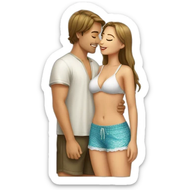 with beach clothes young metis man and white woman kiss love sticker