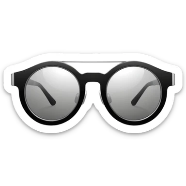 Minimalistic futuristic sunglasses emoji, metallic black and white, reflective lenses, smooth frame, flat vector, clean modern style sticker