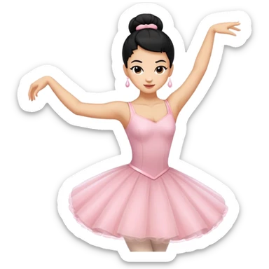 woman dancing emoji iOS light skin, black hair up in ballerina bun sticker