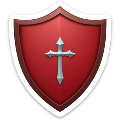 Minimal shield icon with subtle thorn engraving detail, deep crimson outline, flat vector, transparent background, clean gothic style sticker