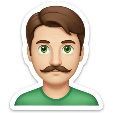 Man with brown medium length hair and a moustache and green eyes sticker
