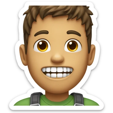 A boy having teeth like bottle opener with his lower part of lip slightly bakwards and upper teeth to the front sticker