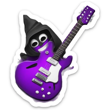 Un cuervo purpura enojado tocando una guitarra eléctrica vestido rockero sticker