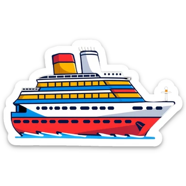 A colorful cruise ship with multiple decks sticker