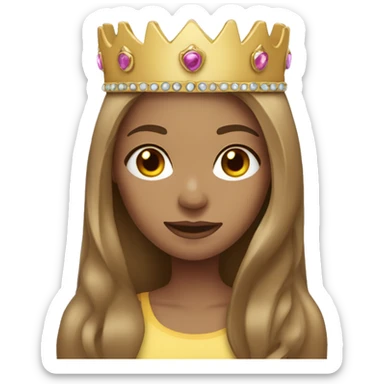 Female, light skin, straight long light brown hair, wearing a crown sticker